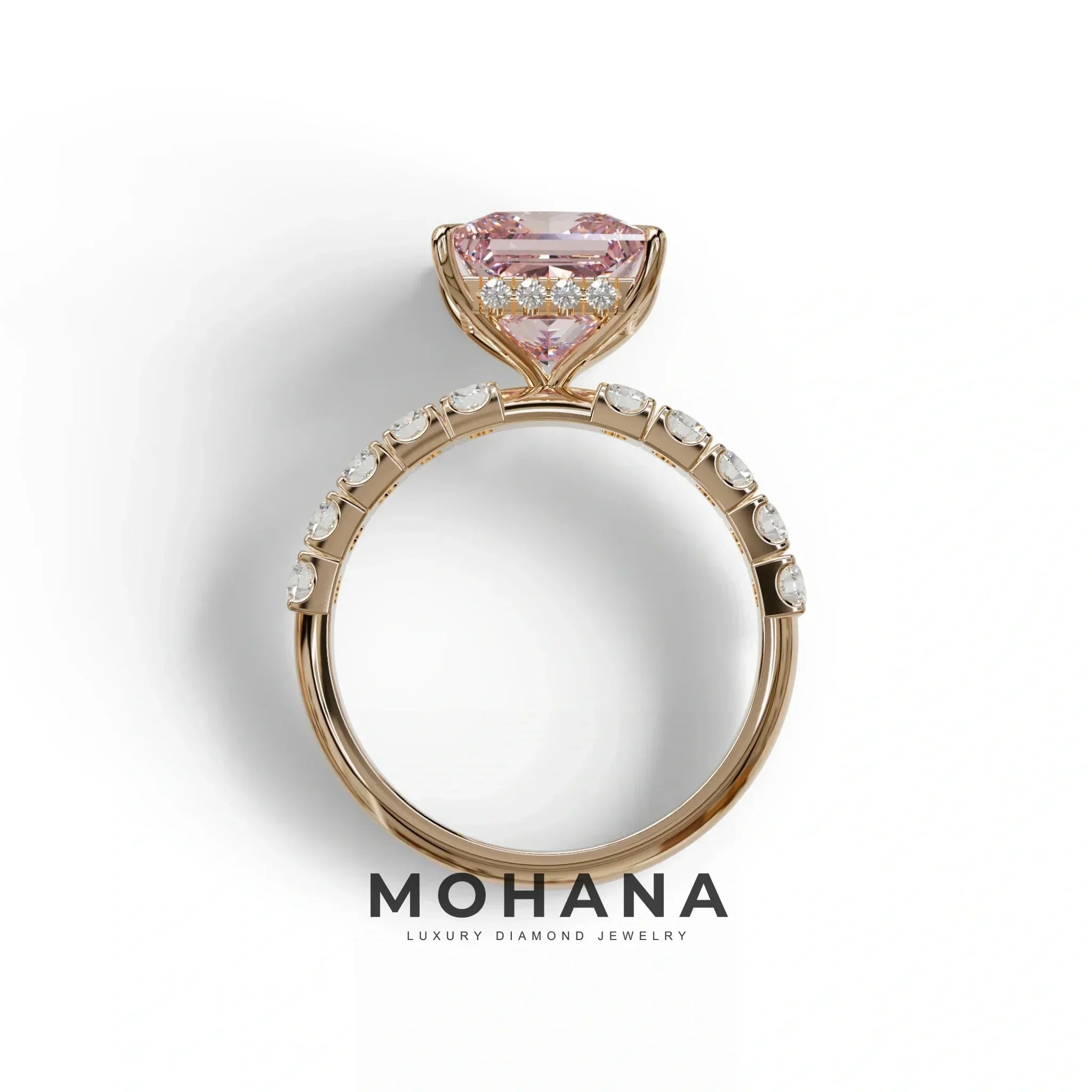 3 Carat Fancy Intense Pink Princess Cut Pave Lab Created Ring - Elysia