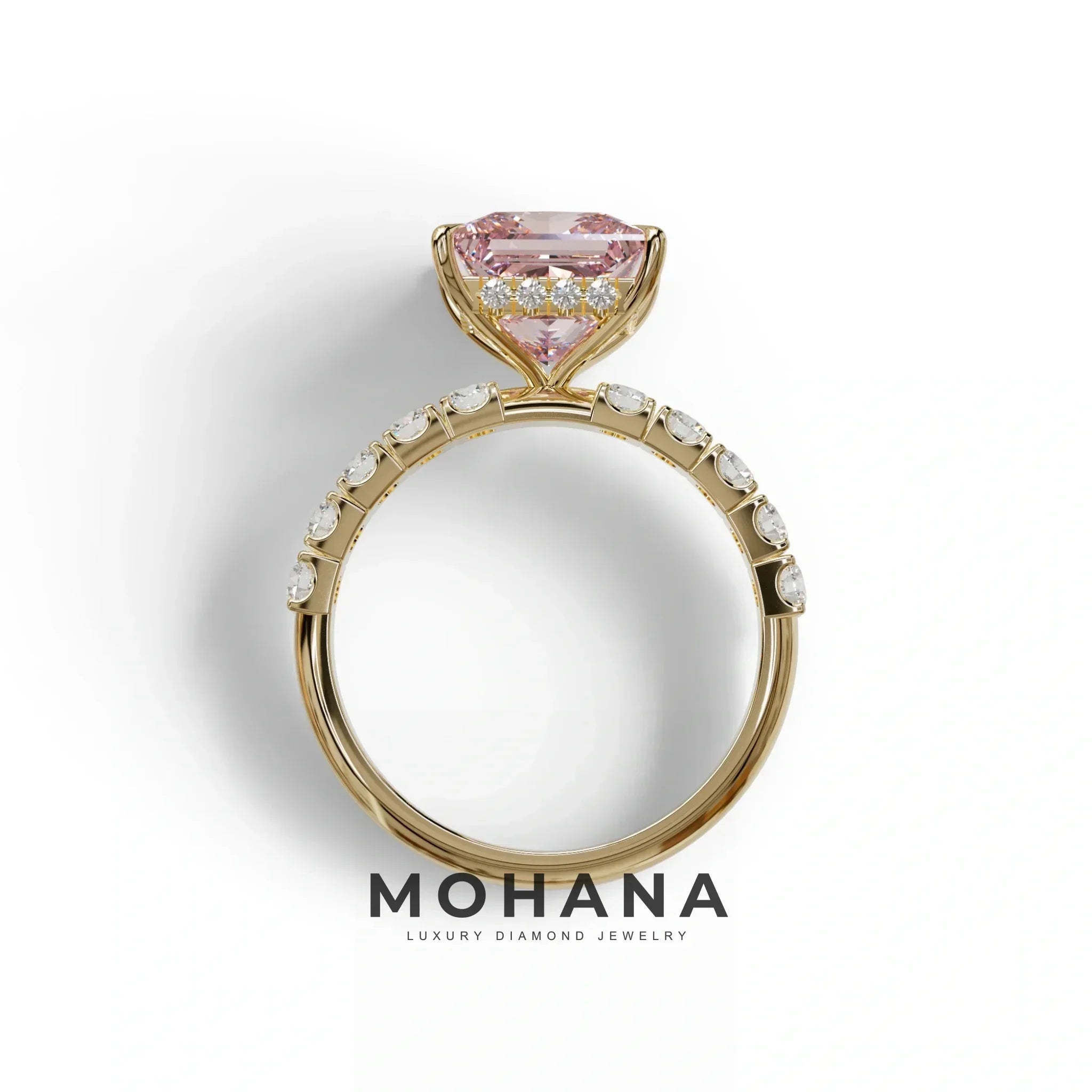 3 Carat Fancy Intense Pink Princess Cut Pave Lab Created Ring - Elysia