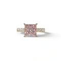 3 Carat Fancy Intense Pink Princess Cut Pave Lab Created Ring - Elysia - 10K Solid Gold / Yellow Gold