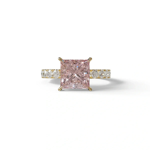 3 Carat Pink Lab Grown Diamond Engagement Ring – Princess Cut Pavé | Elysia