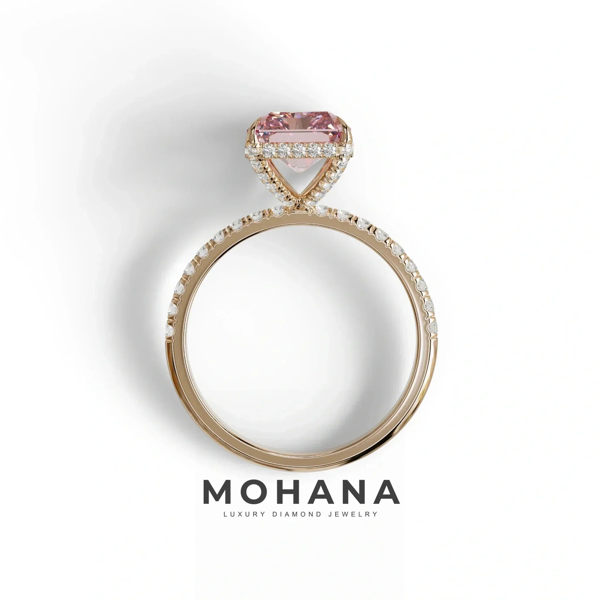 3 Ct Radiant Cut Pink Color Lab Diamond Ring - Monica