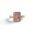 3 Ct Radiant Cut Pink Color Lab Diamond Ring - Olympia - 10K Solid Gold / Yellow Gold
