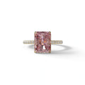 3 Ct Radiant Cut Pink Color Lab Diamond Ring - Monica - 10K Solid Gold / Yellow Gold