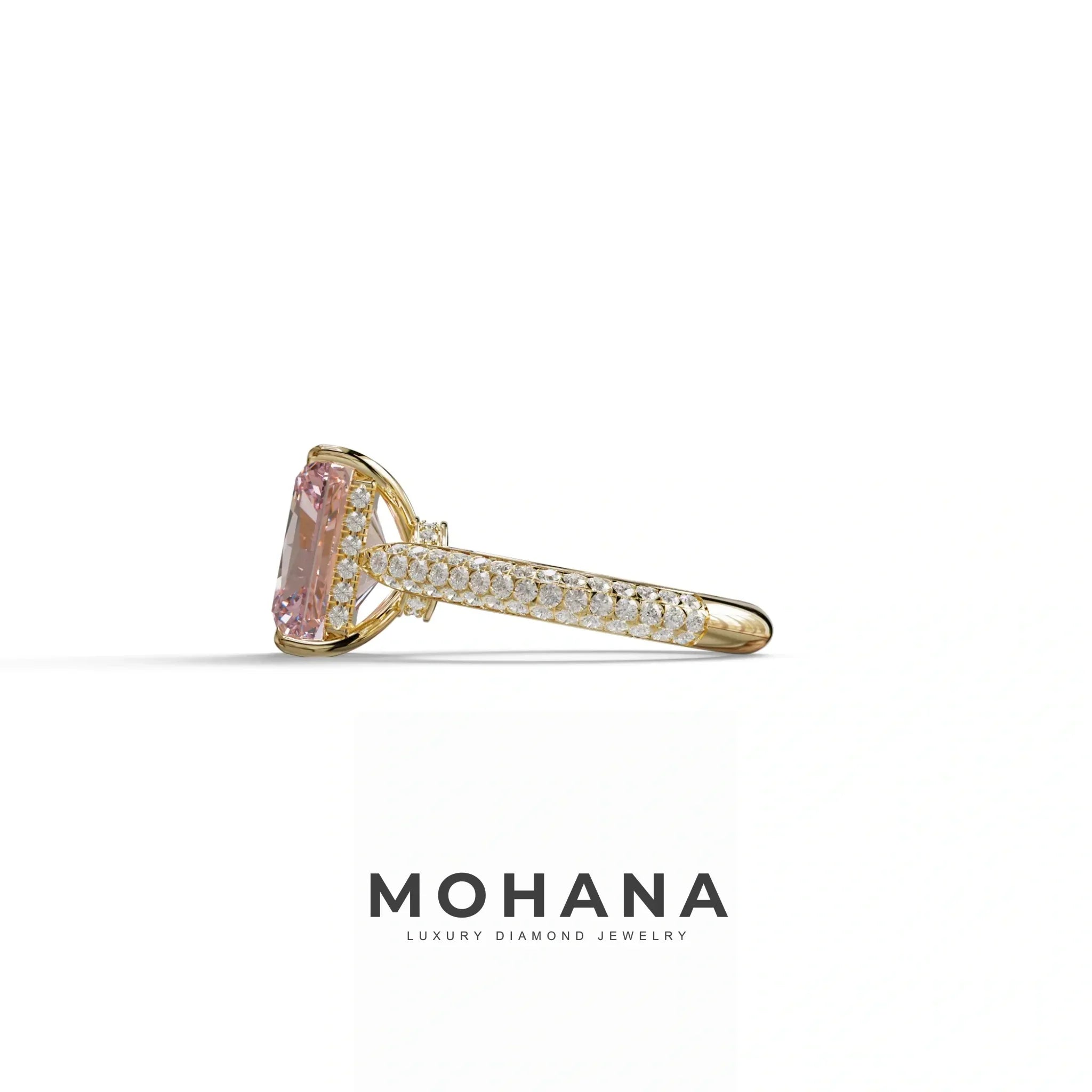 3 Carat Pink Radiant Cut Hidden Halo & Pave Set Lab Diamond Ring - Riviera