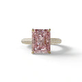 3 Carat Pink Radiant Cut Hidden Halo & Pave Set Lab Diamond Ring - Riviera - 10K Solid Gold / Yellow Gold