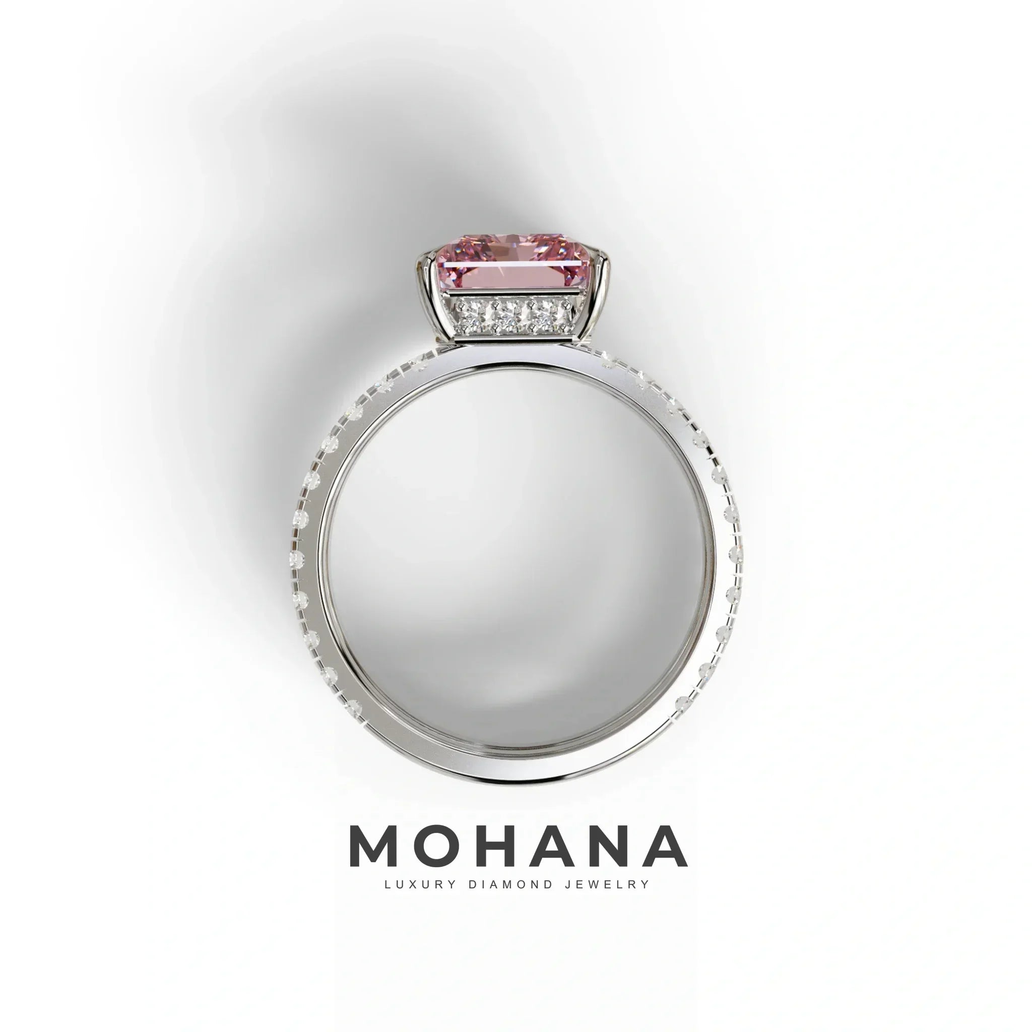 3 Carat Pink Radiant Cut Double Band Hidden Halo Lab Diamond Engagement Ring - Billie