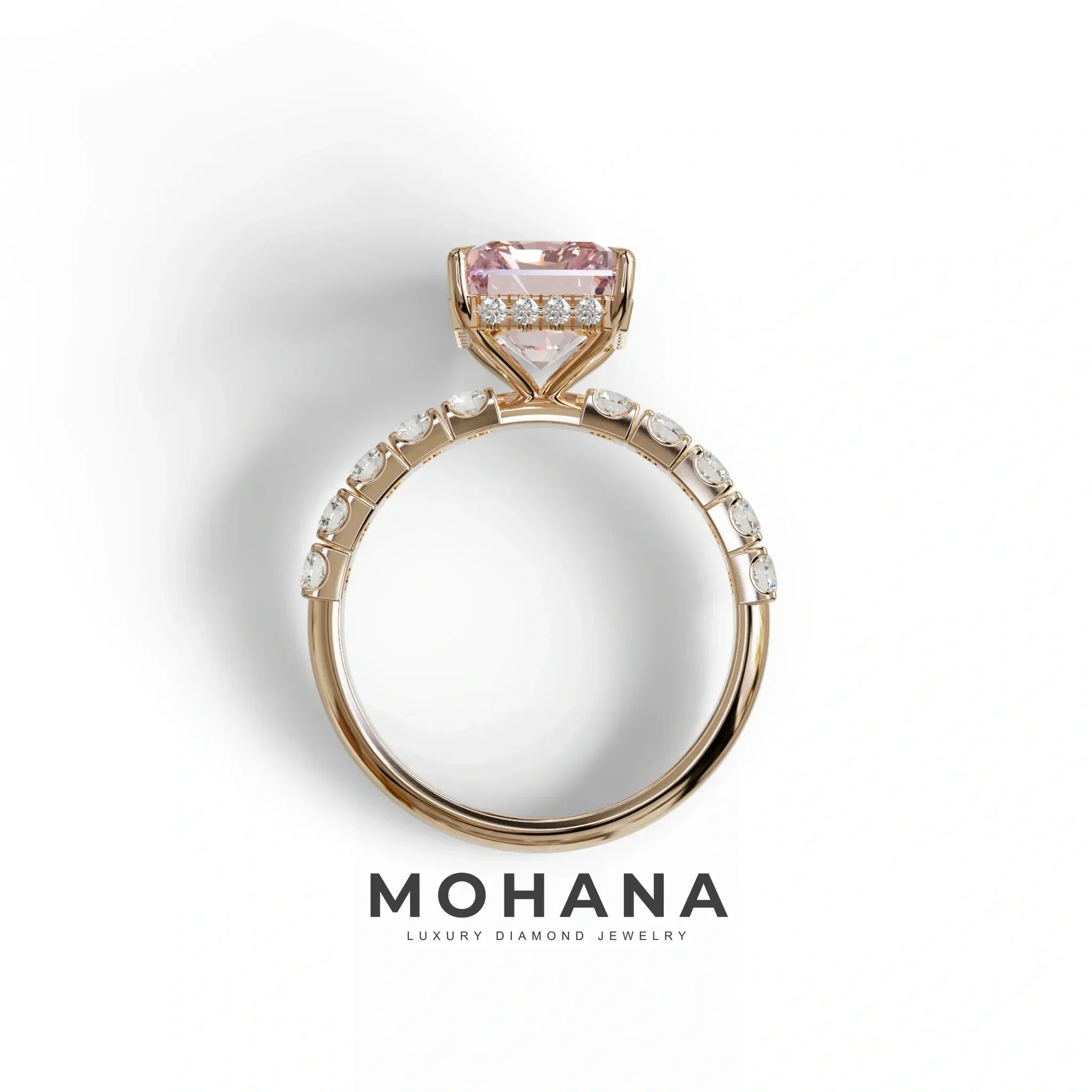 3 Carat Pink Radiant Shaped Hidden Halo Eternity Lab Diamond Ring - Lace Bridge