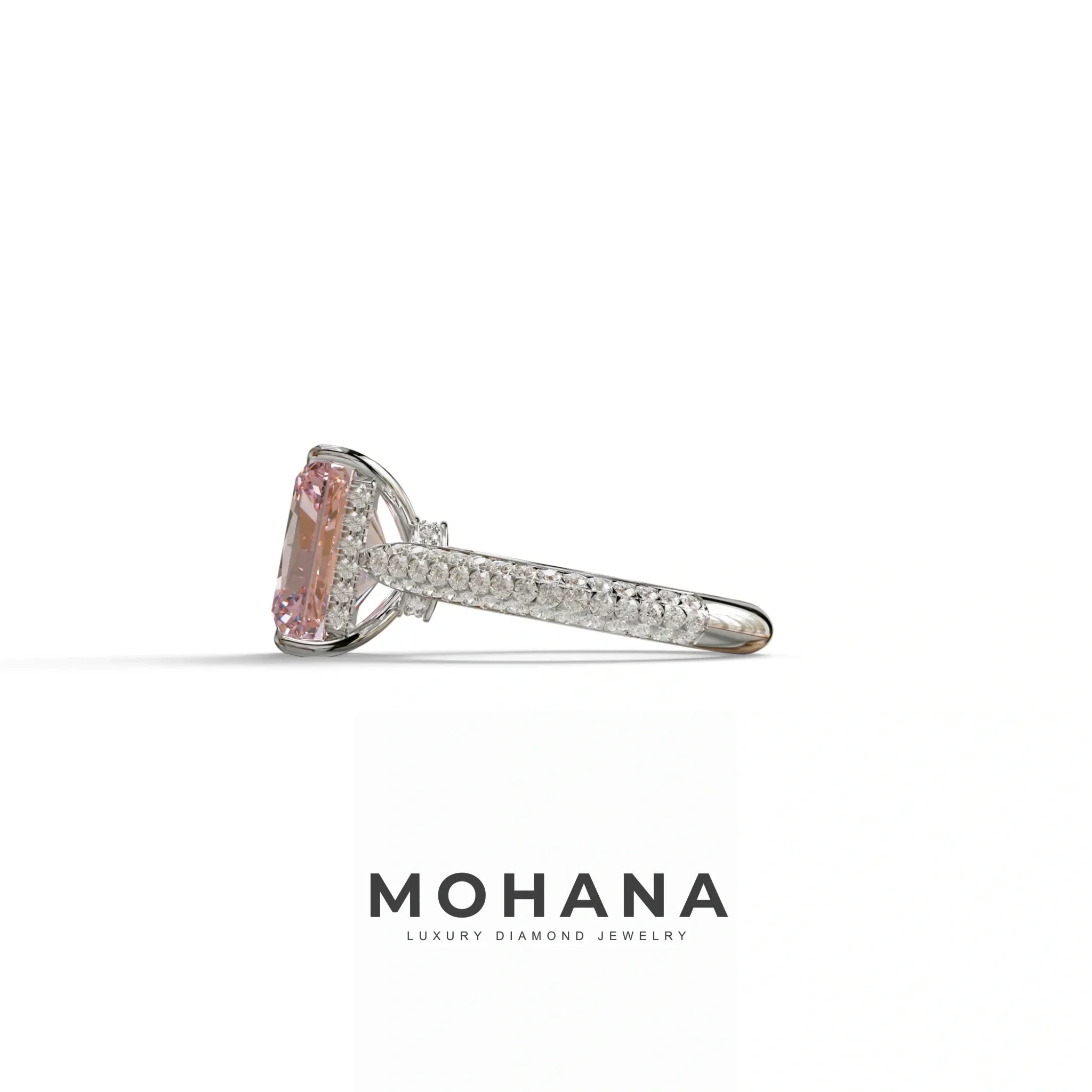 3 Carat Pink Radiant Cut Hidden Halo & Pave Set Lab Diamond Ring - Riviera