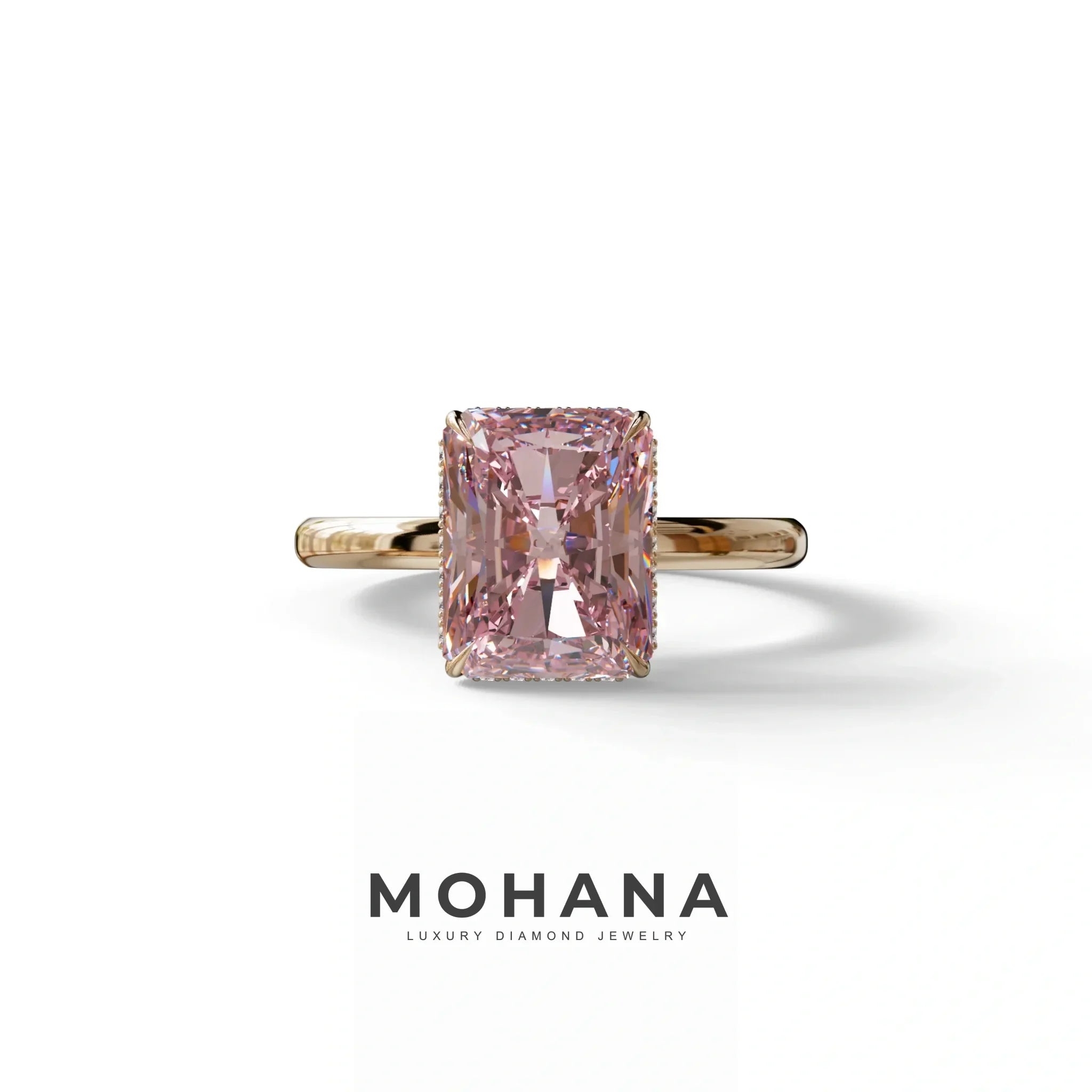 3 Carat Fancy Pink Radiant Cut Hidden Halo Lab Grown Diamond Engagement Ring - 10K Solid Gold / Rose Gold