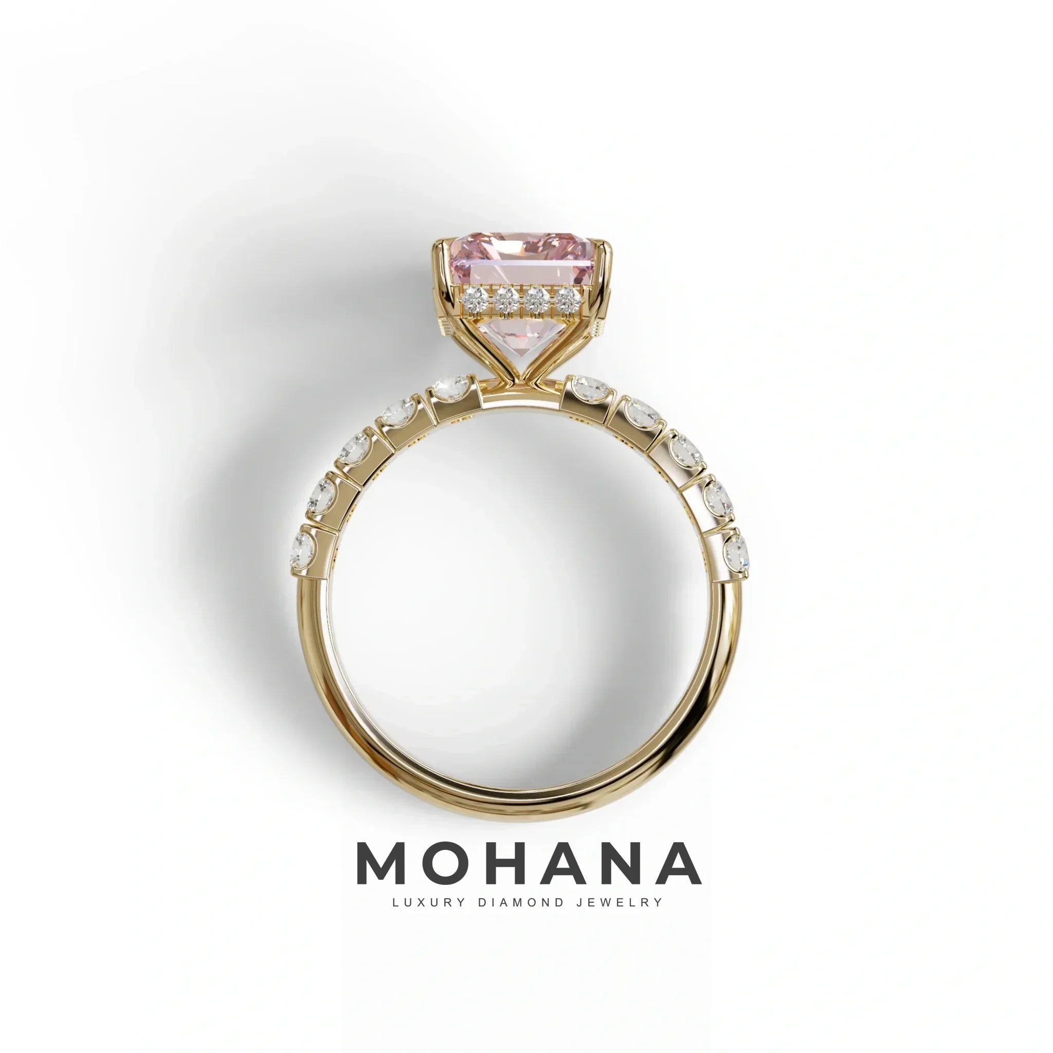 3 Carat Pink Radiant Shaped Hidden Halo Eternity Lab Diamond Ring - Lace Bridge