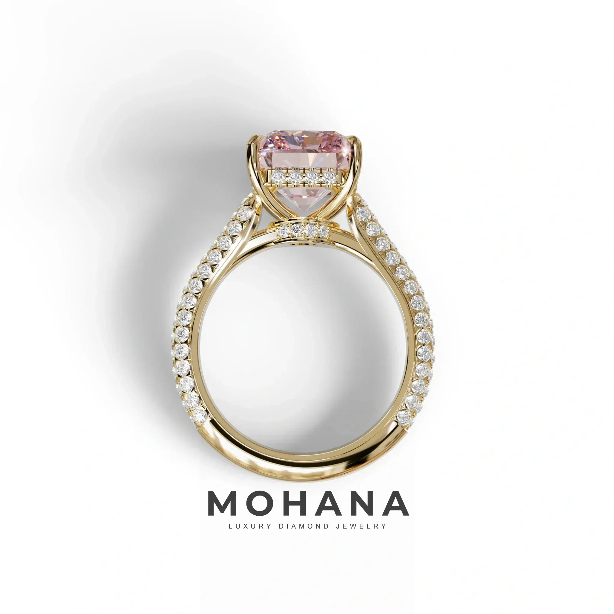 3 Carat Pink Radiant Cut Hidden Halo & Pave Set Lab Diamond Ring - Riviera