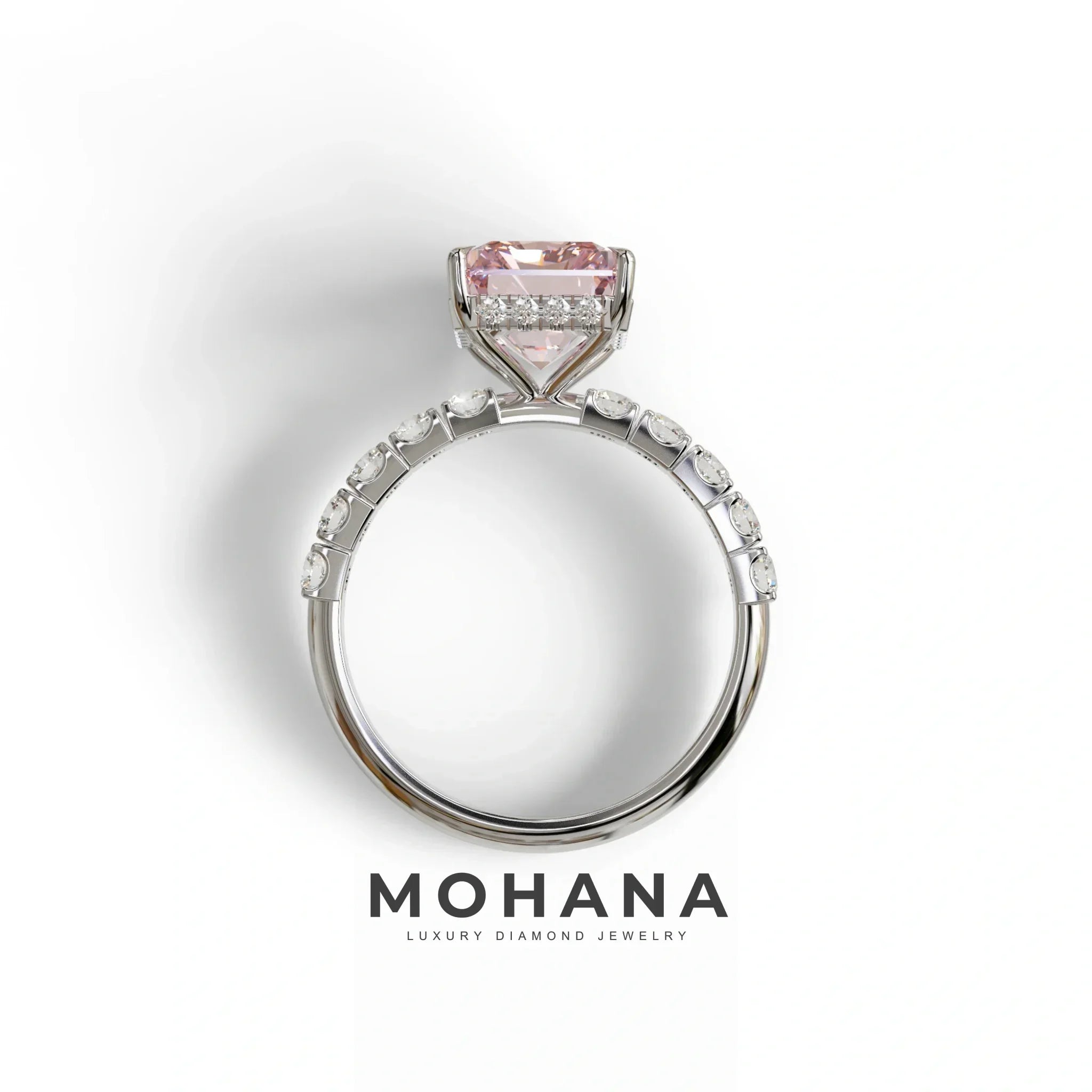 3 Carat Pink Radiant Shaped Hidden Halo Eternity Lab Diamond Ring - Lace Bridge