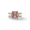 3 Carat Pink Radiant Cut Double Band Hidden Halo Lab Diamond Engagement Ring - Billie - 10K Solid Gold / Yellow Gold