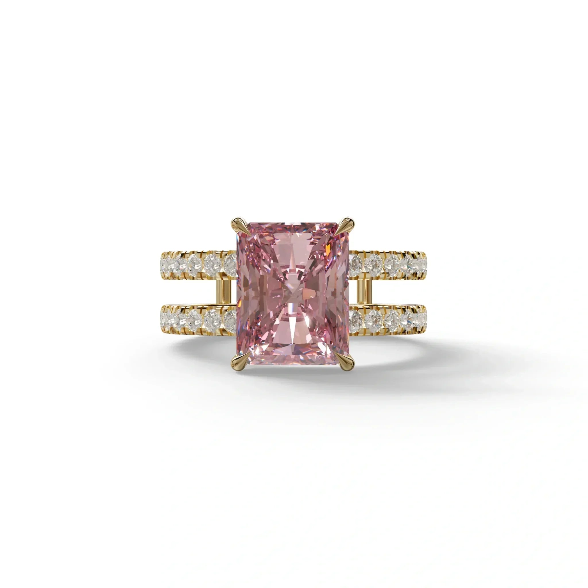 3 Carat Pink Radiant Cut Double Band Hidden Halo Lab Diamond Engagement Ring - Billie - 10K Solid Gold / Yellow Gold