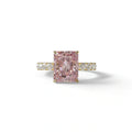 3 Carat Pink Radiant Shaped Hidden Halo Eternity Lab Diamond Ring - Lace Bridge - 10K Solid Gold / Yellow Gold
