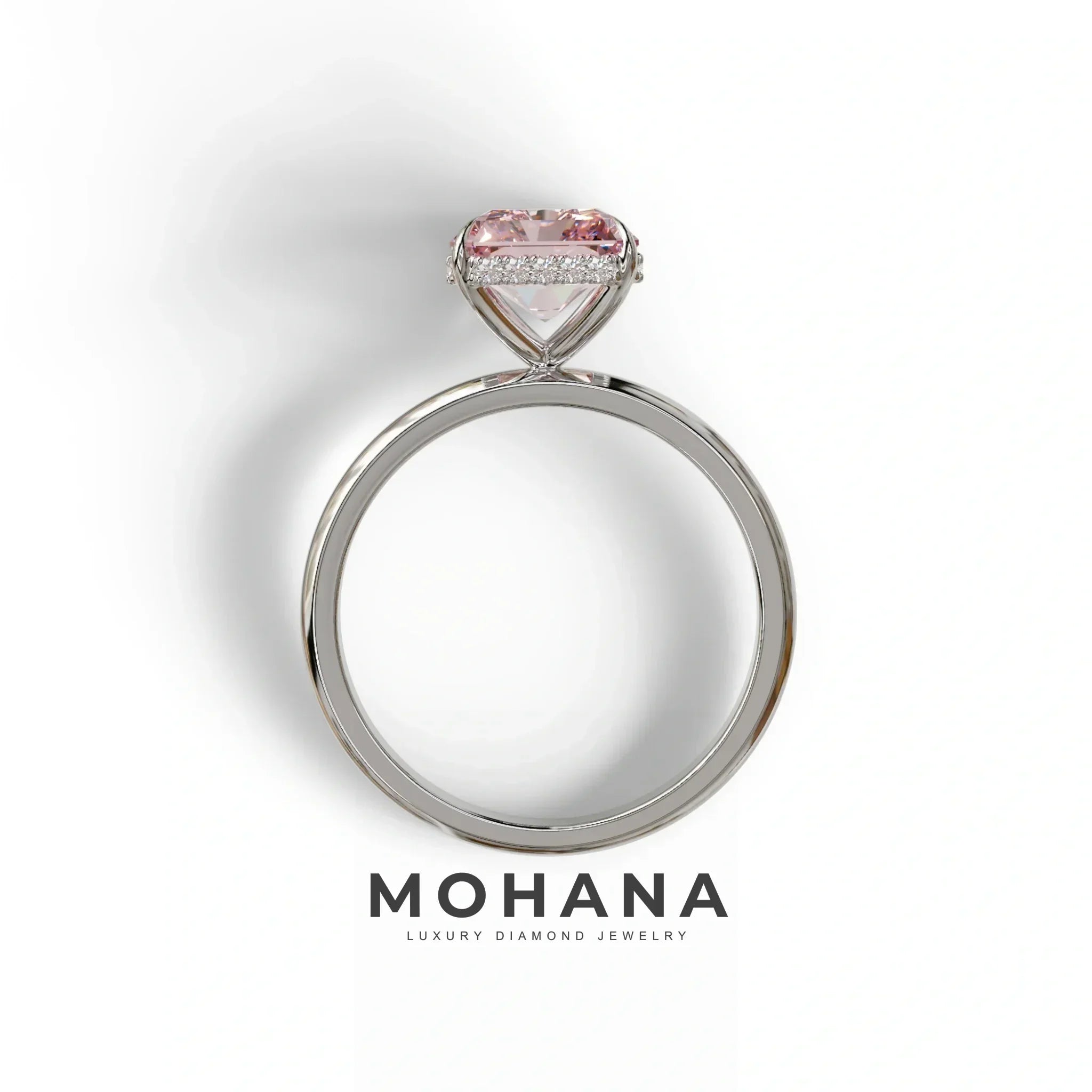 3 Carat Fancy Pink Radiant Cut Hidden Halo Lab Grown Diamond Engagement Ring