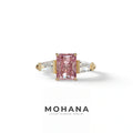 3Ct Pink Radiant & Tapered Cut Lab Grown Diamond Three Stone Engagement Ring - Yana - 10K Solid Gold / Yellow Gold