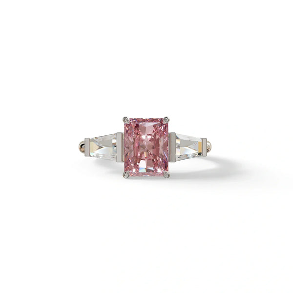 3 Carat Pink Lab Grown Diamond Engagement Ring – Radiant Cut Three Stone | Yana