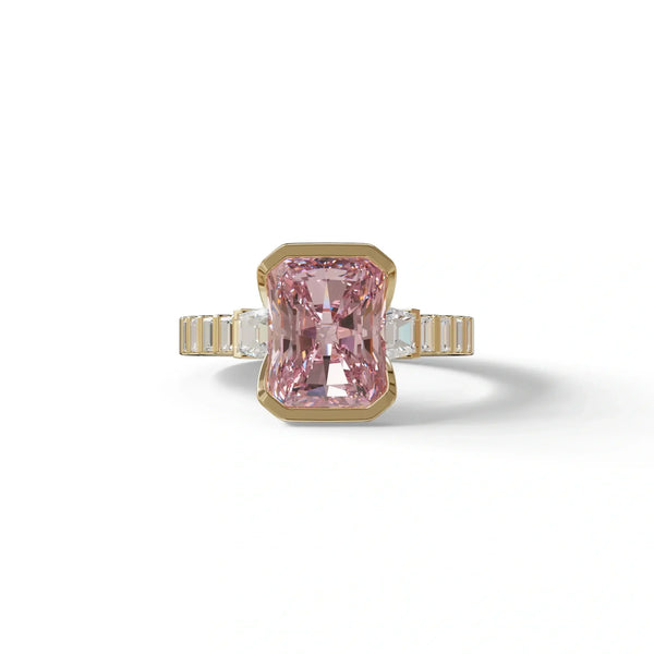 3 Carat Pink Lab Grown Diamond Engagement Ring – Radiant Cut Three Stone | Adiamor