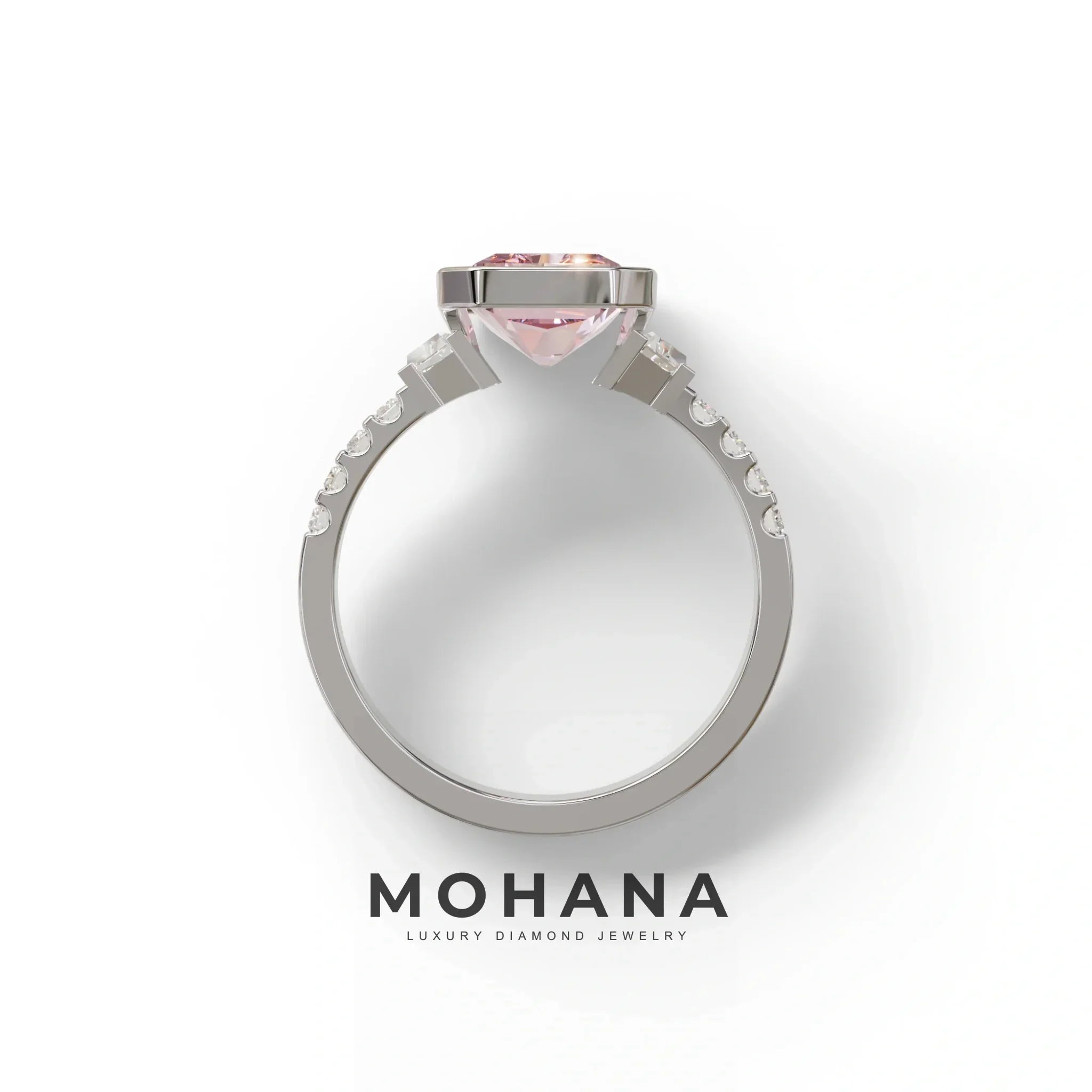 3 Carat Pink Radiant Cut Three Stone Lab Diamond Engagement Ring - Adiamor