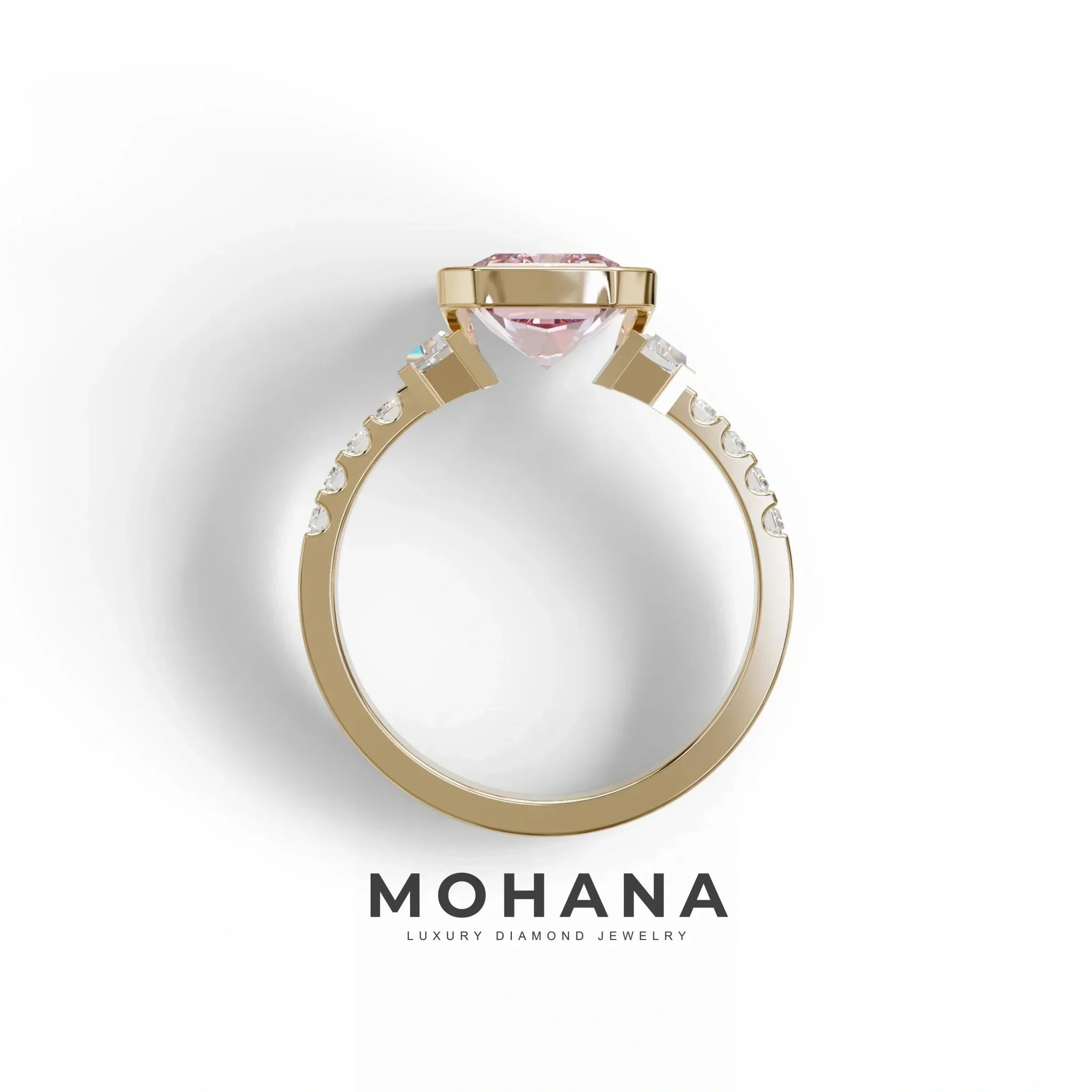 3 Carat Pink Radiant Cut Three Stone Lab Diamond Engagement Ring - Adiamor