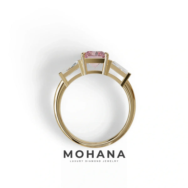 3 Carat Pink Lab Grown Diamond Engagement Ring – Radiant Cut Three Stone | Yana alternate view