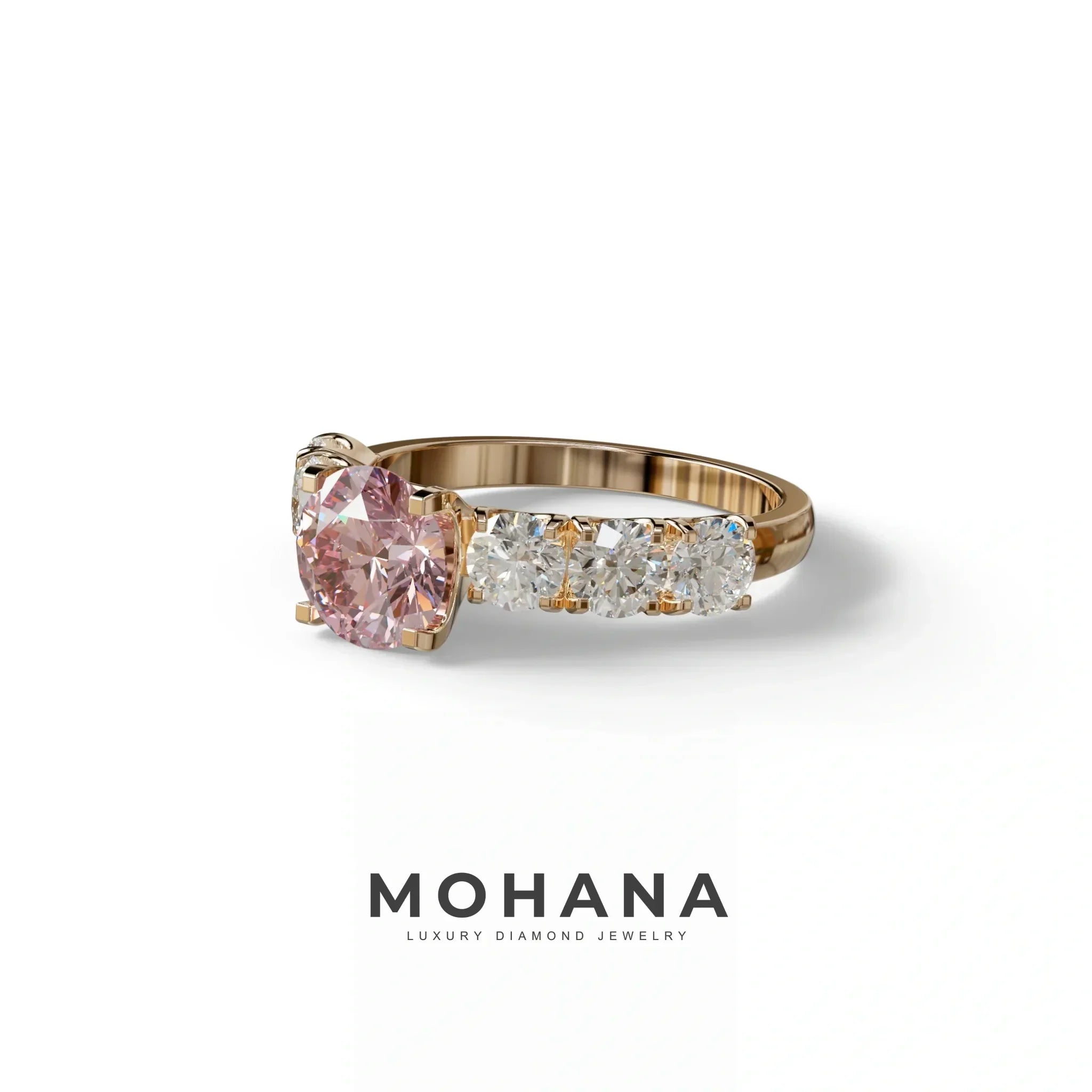 3 Carat Pink Round Cut Half Eternity Lab Diamond Engagement Ring - Angeleno