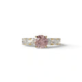 3 Carat Pink Round Cut Half Eternity Lab Diamond Engagement Ring - Angeleno - 10K Solid Gold / Yellow Gold