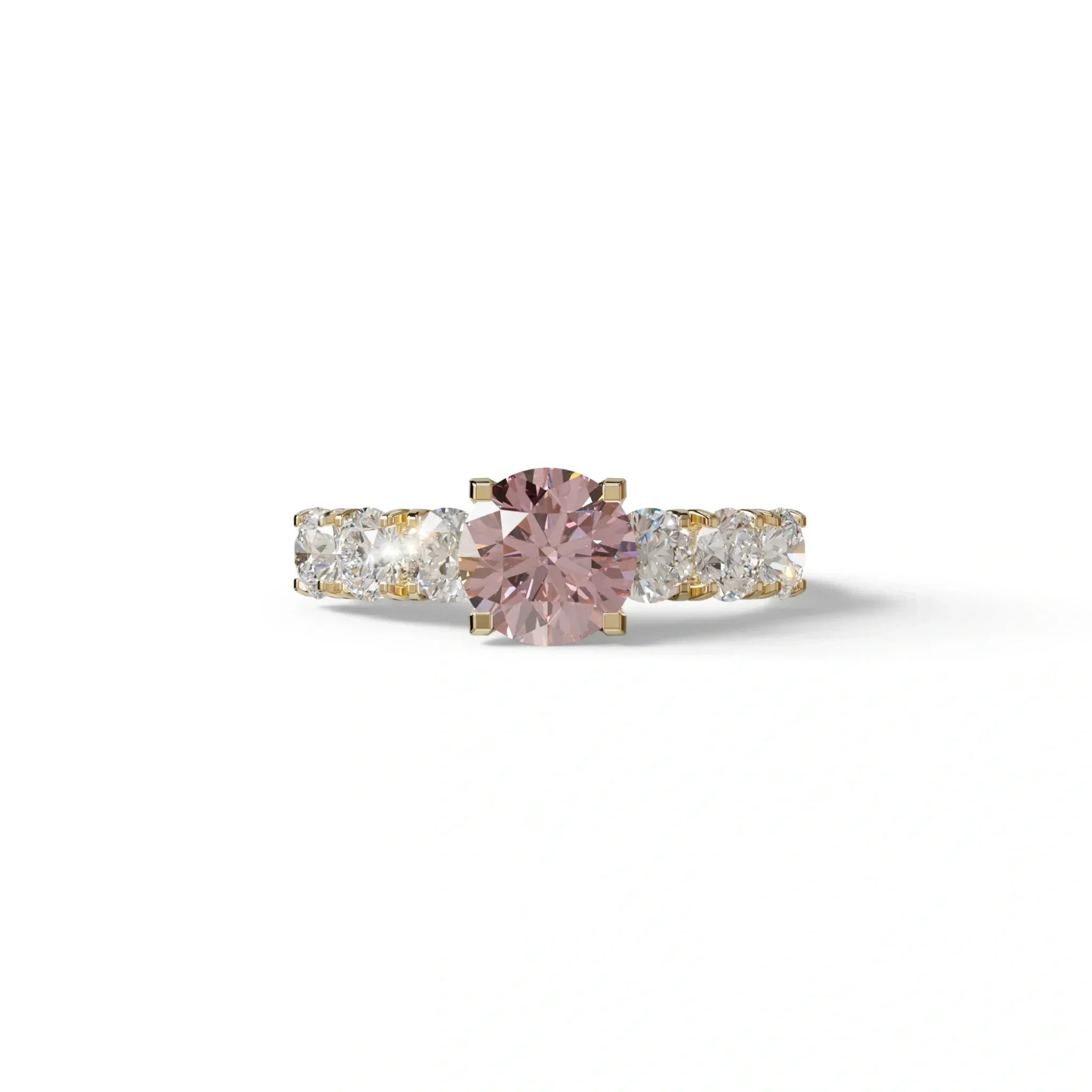 3 Carat Pink Round Cut Half Eternity Lab Diamond Engagement Ring - Angeleno - 10K Solid Gold / Yellow Gold