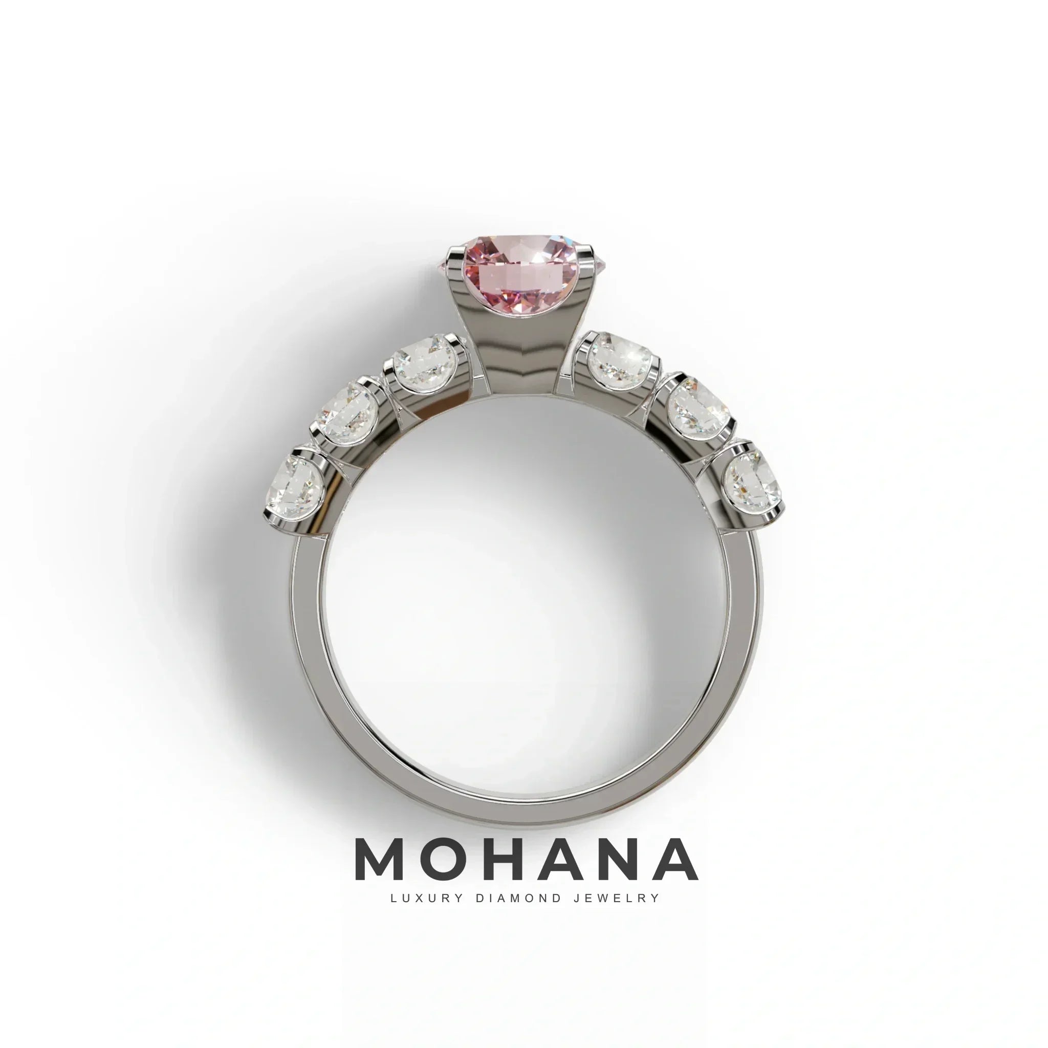 3 Carat Pink Round Cut Half Eternity Lab Diamond Engagement Ring - Angeleno