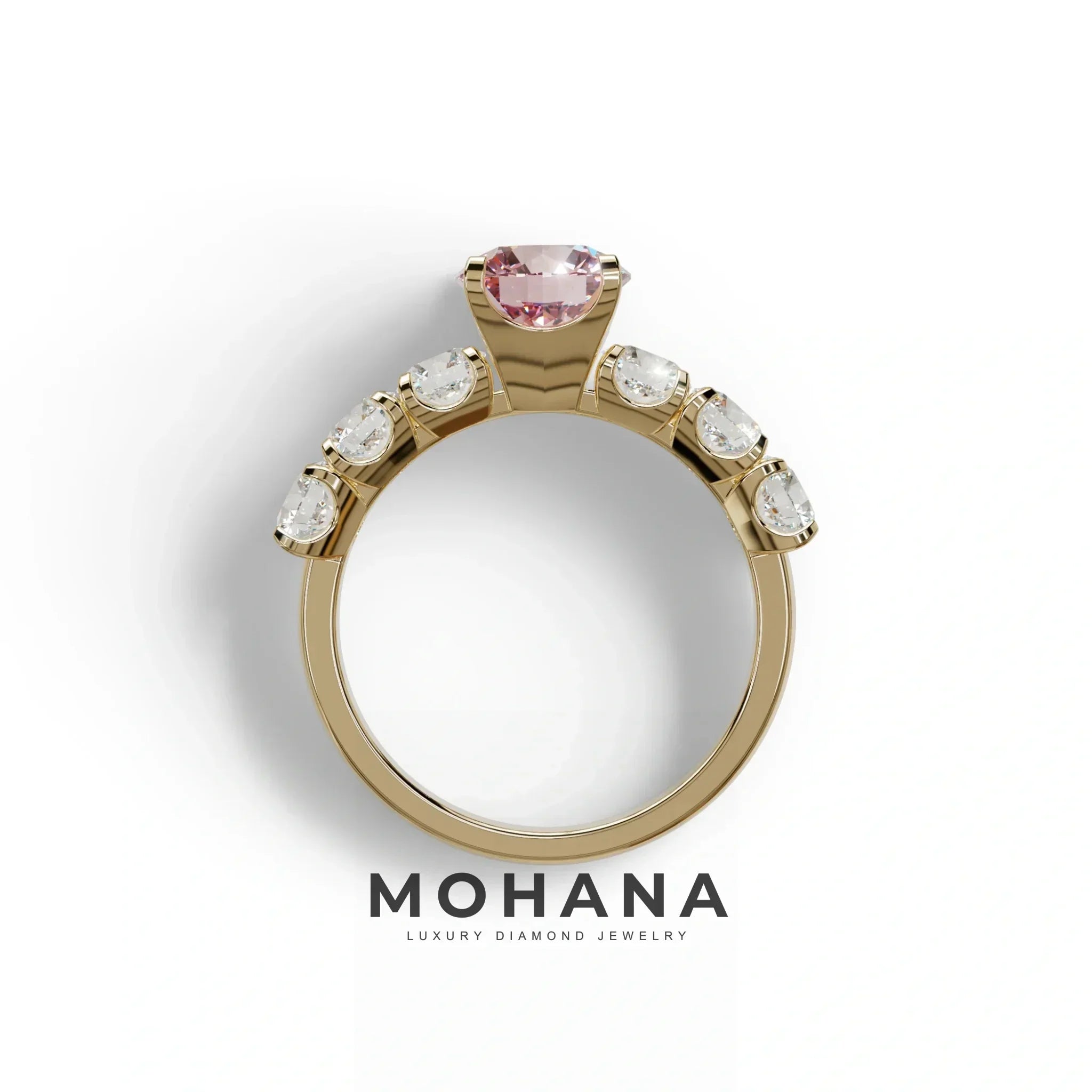3 Carat Pink Round Cut Half Eternity Lab Diamond Engagement Ring - Angeleno