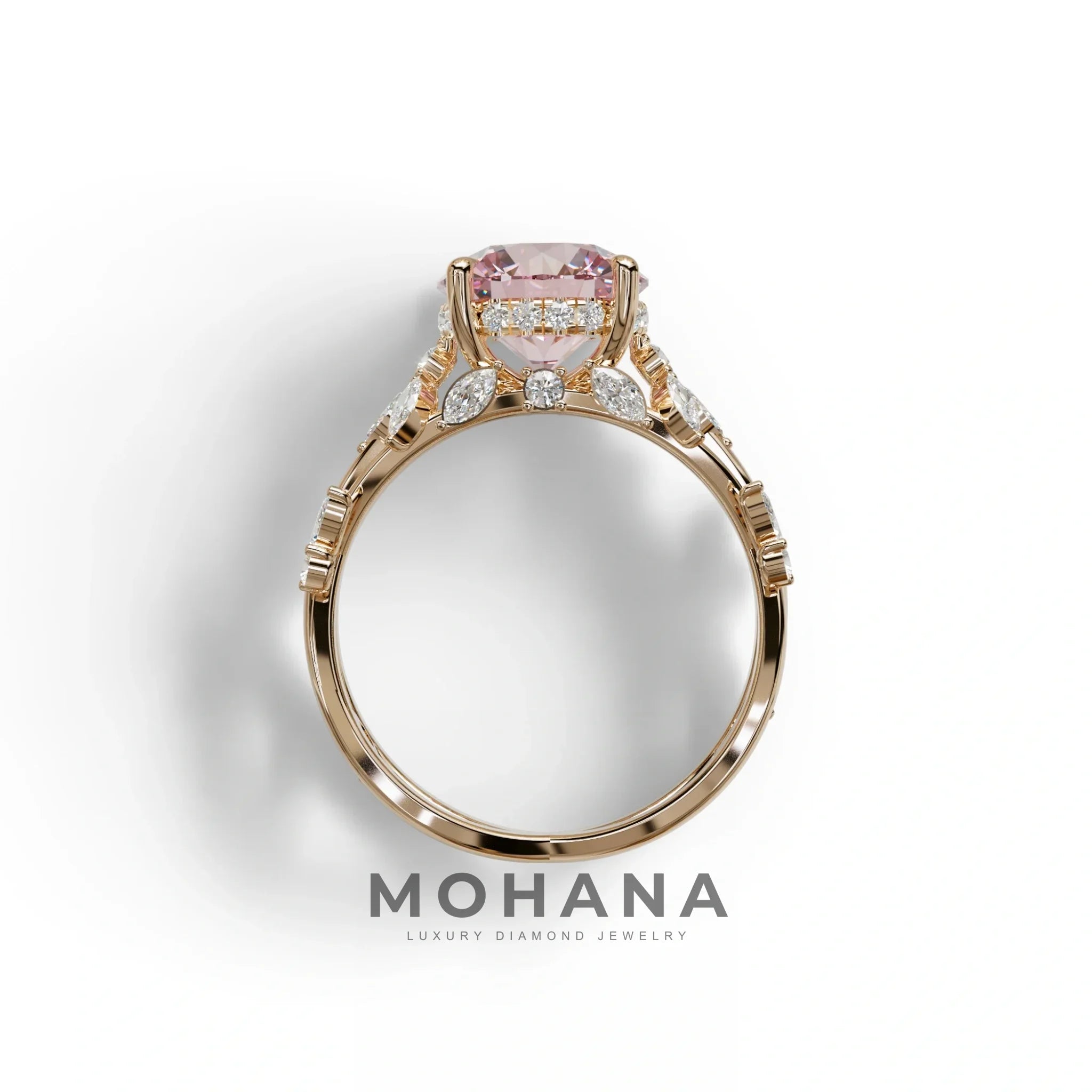 Natural Inspired 3 Carat Pink Round Brilliant cut Lab Diamond Engagement Ring - Catalina
