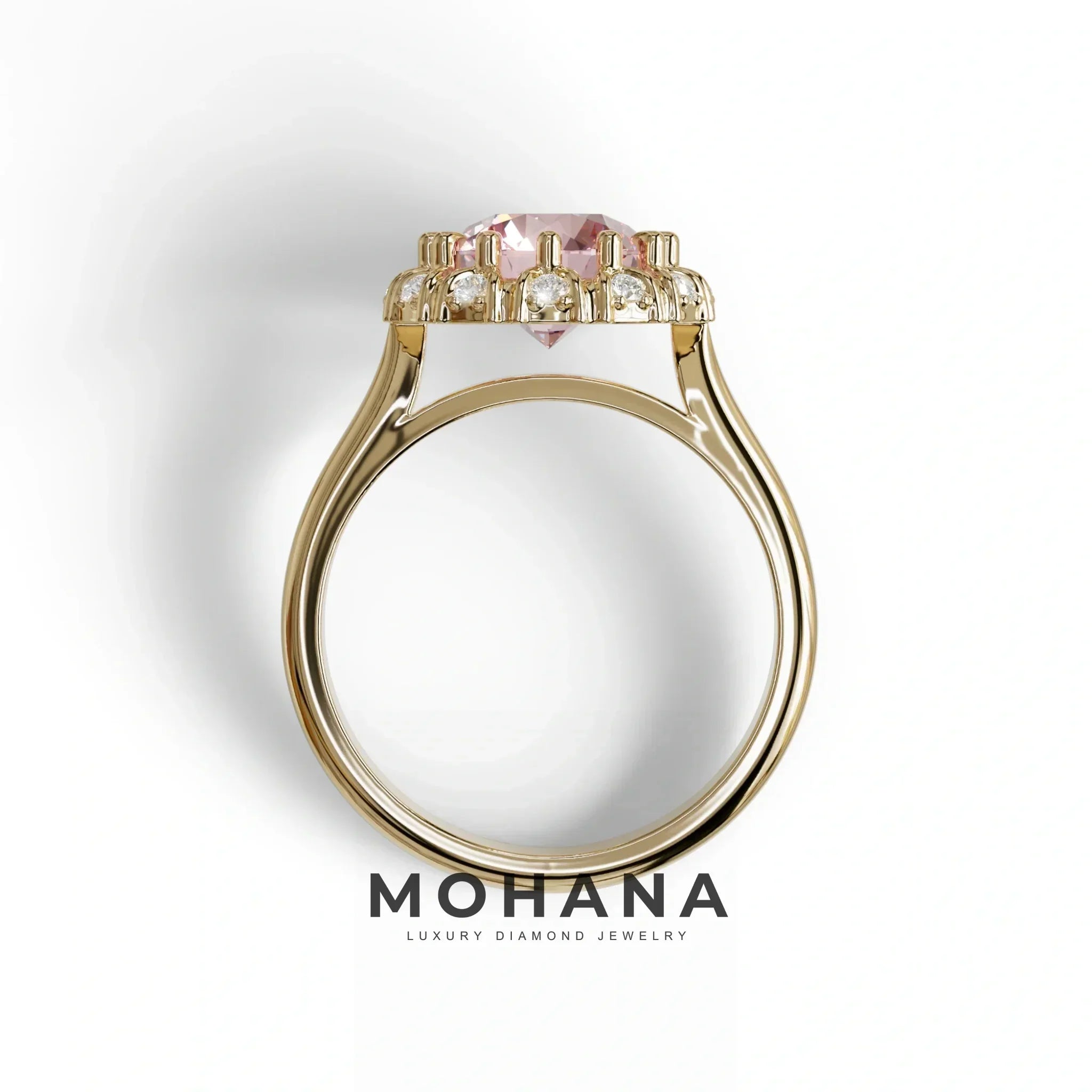 3 Carat Pink Round Shaped Halo Lab Diamond Ring - Sunflower