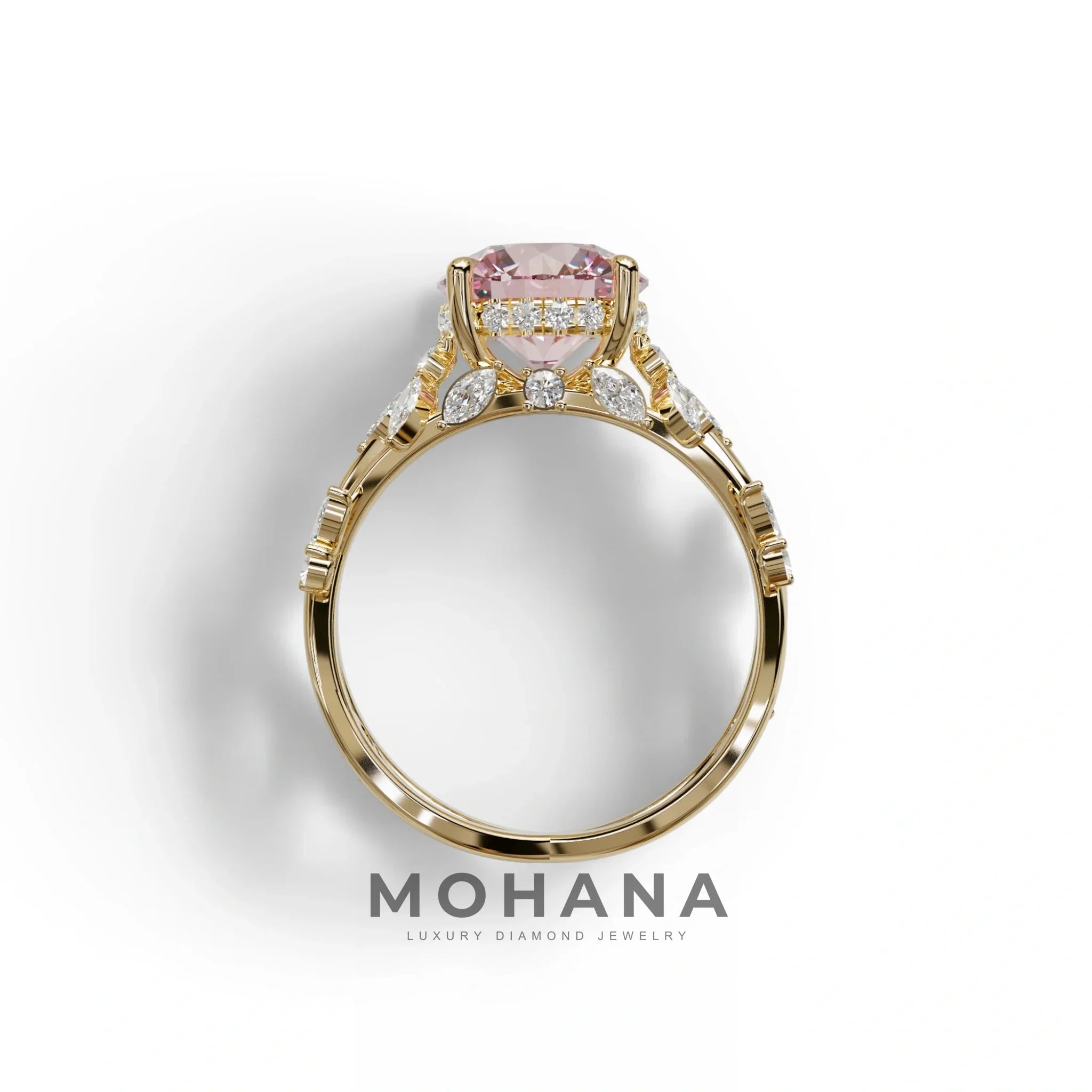 Natural Inspired 3 Carat Pink Round Brilliant cut Lab Diamond Engagement Ring - Catalina
