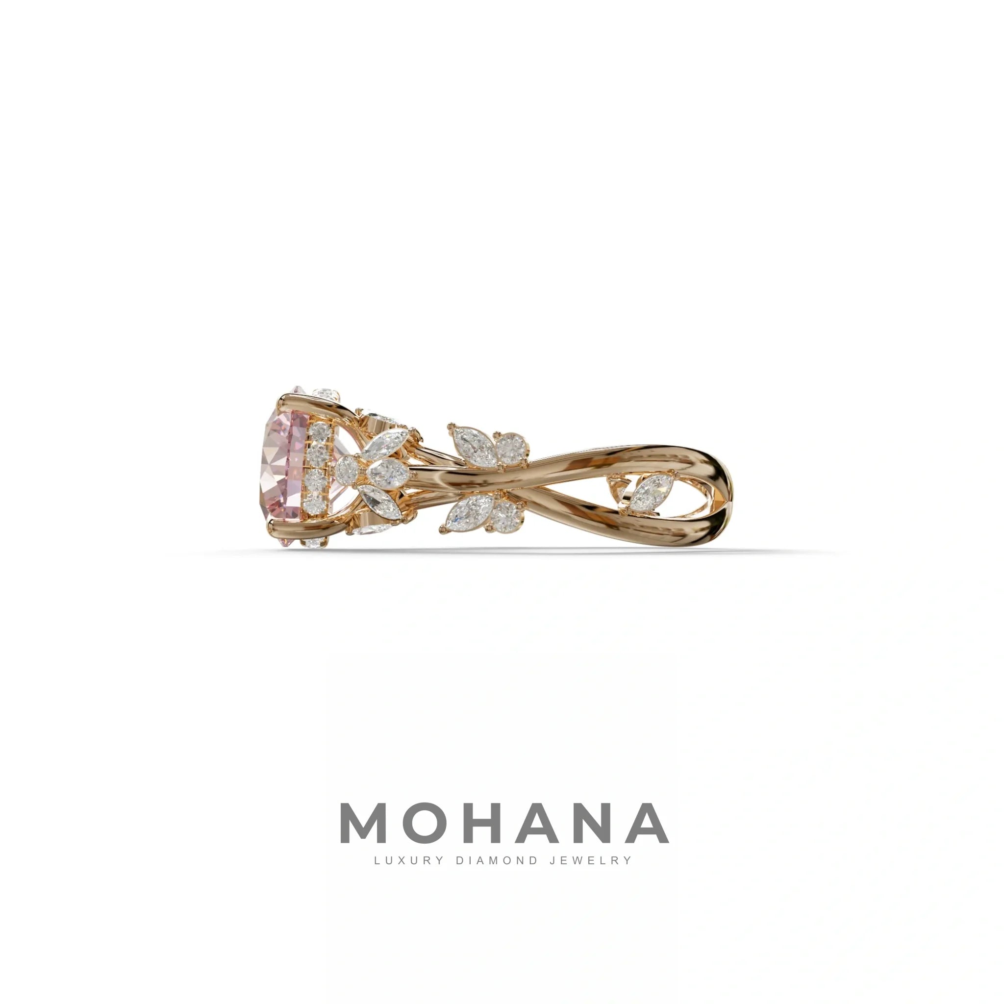 Natural Inspired 3 Carat Pink Round Brilliant cut Lab Diamond Engagement Ring - Catalina