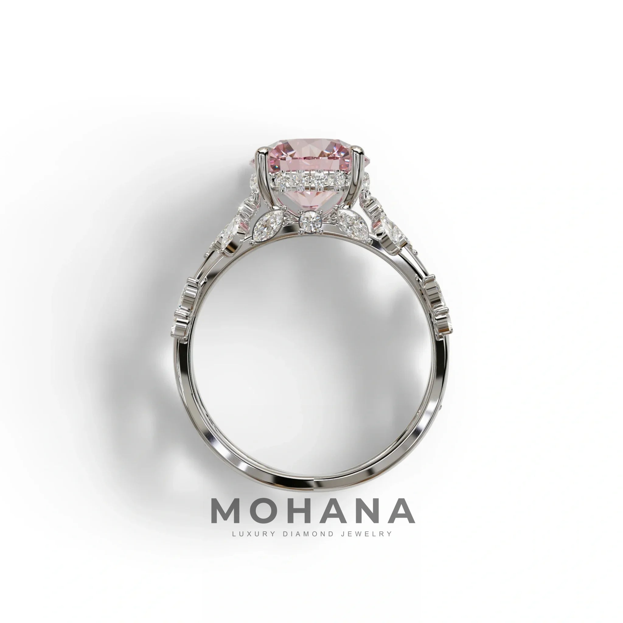 Natural Inspired 3 Carat Pink Round Brilliant cut Lab Diamond Engagement Ring - Catalina