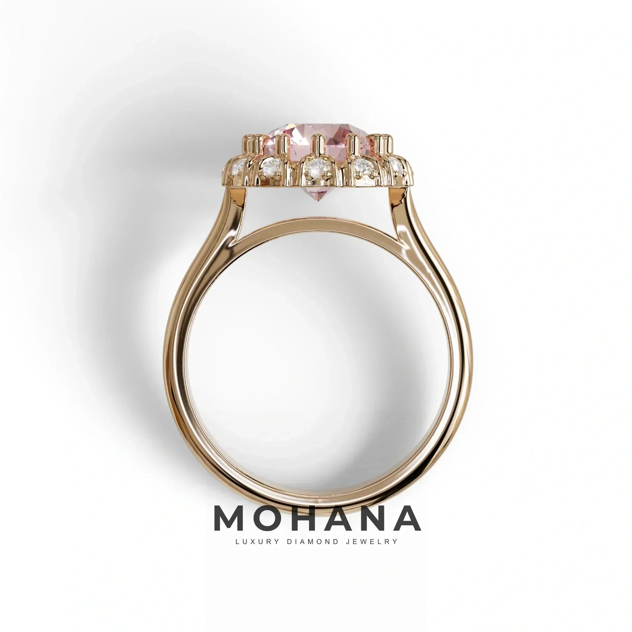 3 Carat Pink Round Shaped Halo Lab Diamond Ring - Sunflower