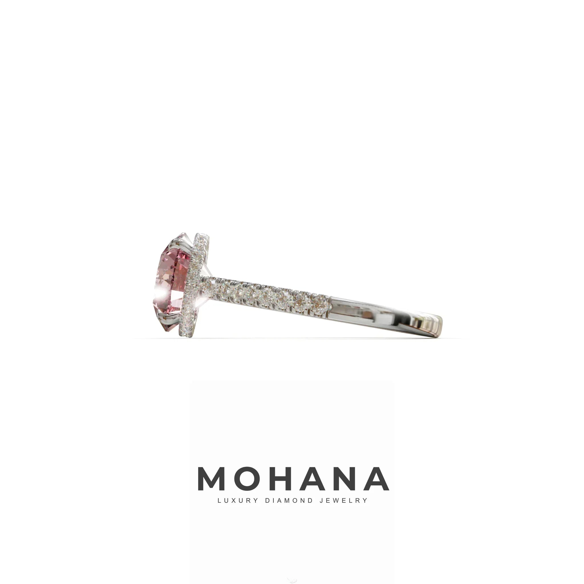 3 Carat Pink Round Cut Hidden Halo & Pave Setting Lab Diamond Ring - Eblouissant