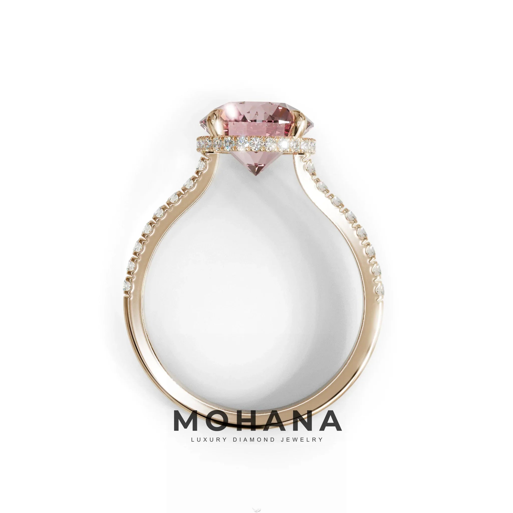 3 Carat Pink Round Cut Hidden Halo & Pave Setting Lab Diamond Ring - Eblouissant