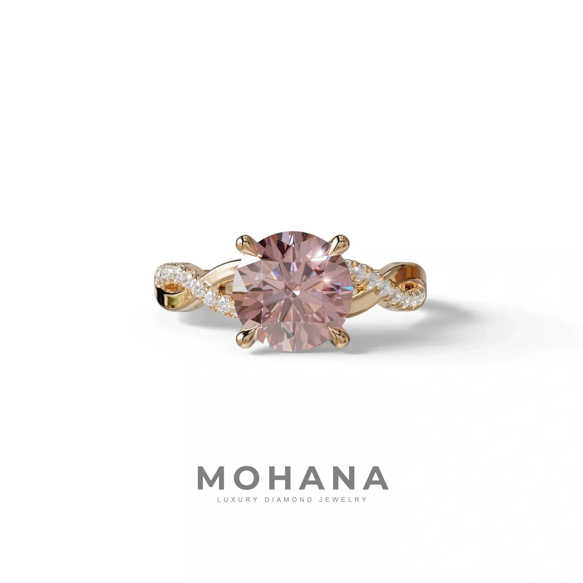 3 Carat Pink Round Cut Lab Diamond Ring - Infinity Cross - 10K Solid Gold / Rose Gold