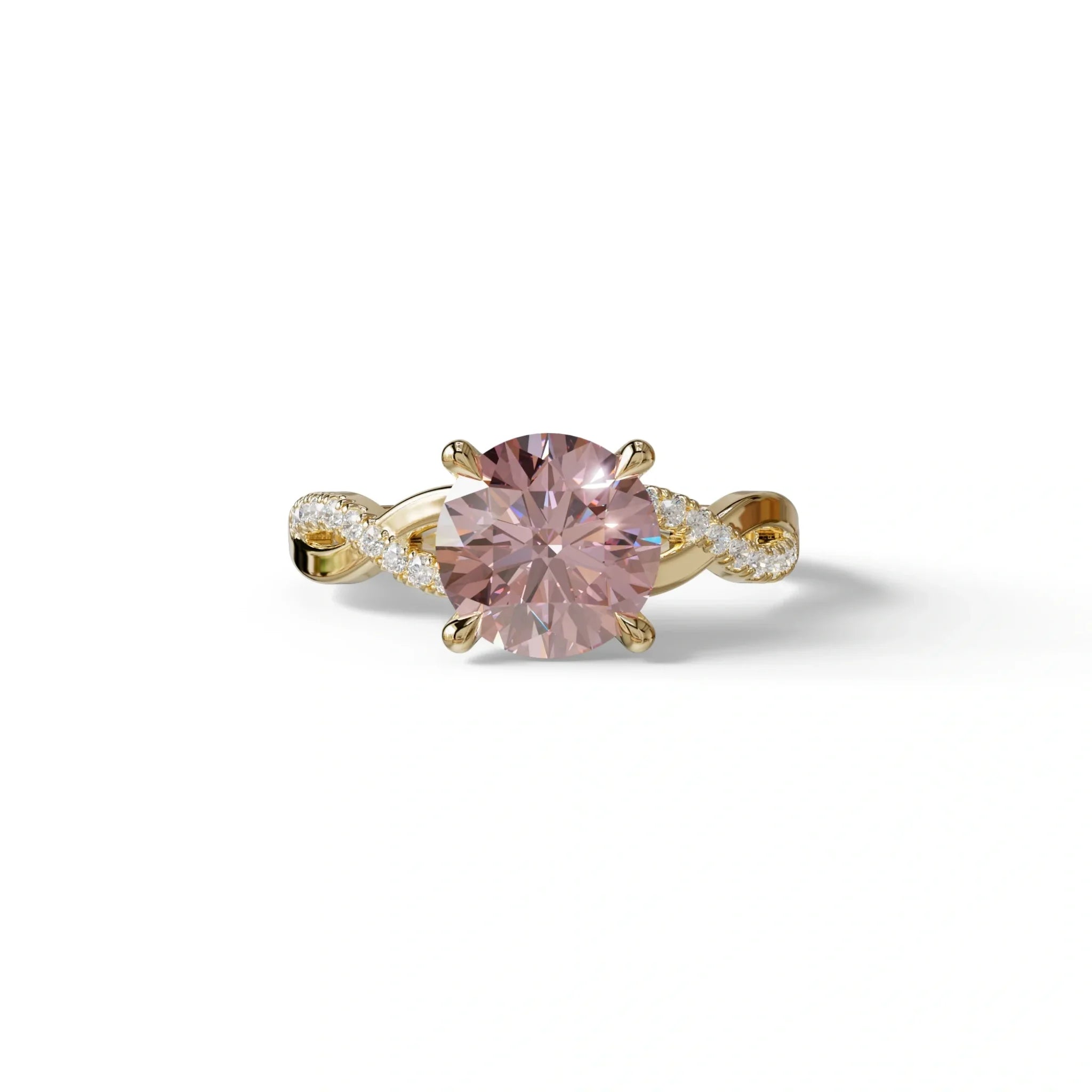 3 Carat Pink Round Cut Lab Diamond Ring - Infinity Cross - 10K Solid Gold / Yellow Gold