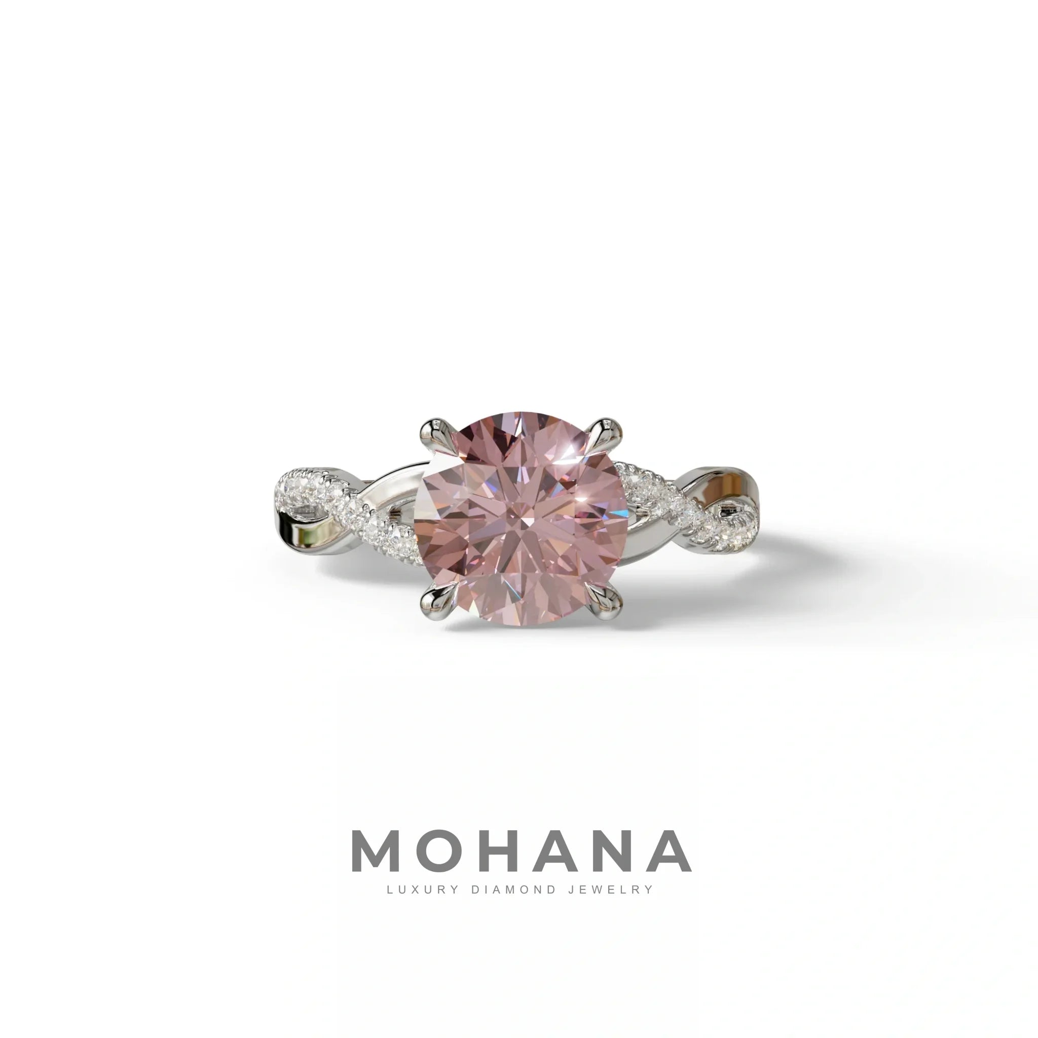 3 Carat Pink Round Cut Lab Diamond Ring - Infinity Cross - 10K Solid Gold / White Gold