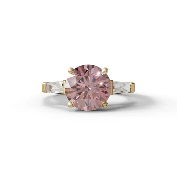 3 Carat Pink Lab Grown Diamond Engagement Ring – Round Cut Three Stone