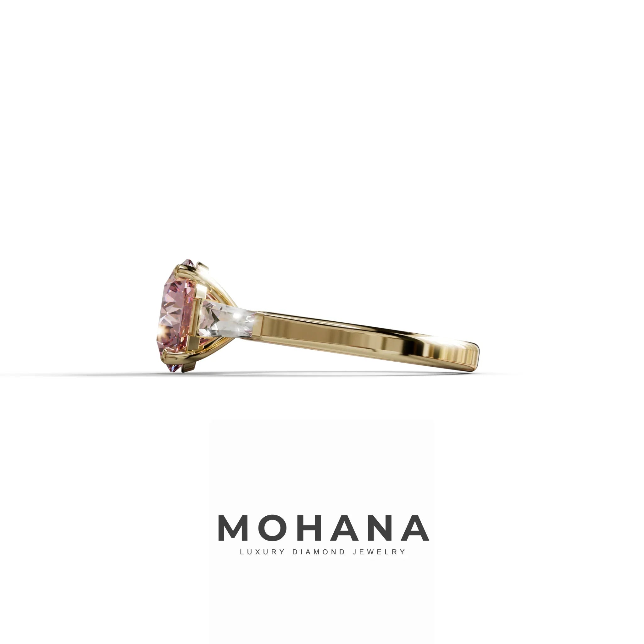 3 Carat Pink Round & Tapered Cut Multi Stone Lab Diamond Ring - Reflection