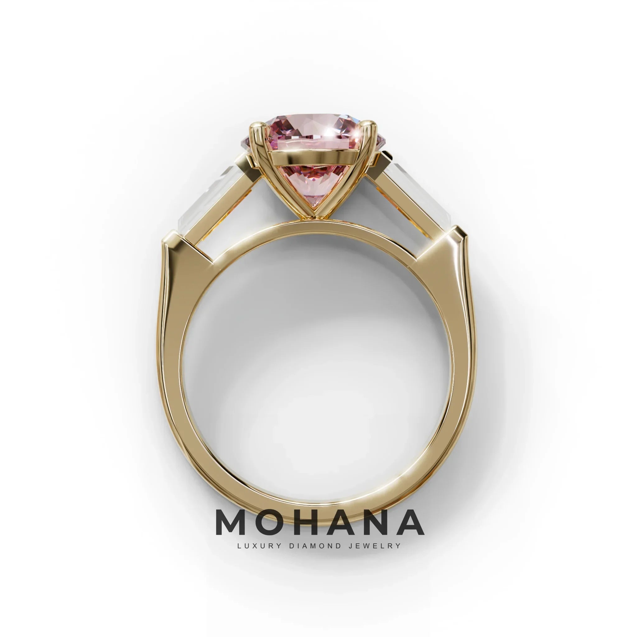 3 Carat Pink Round & Tapered Cut Multi Stone Lab Diamond Ring - Reflection