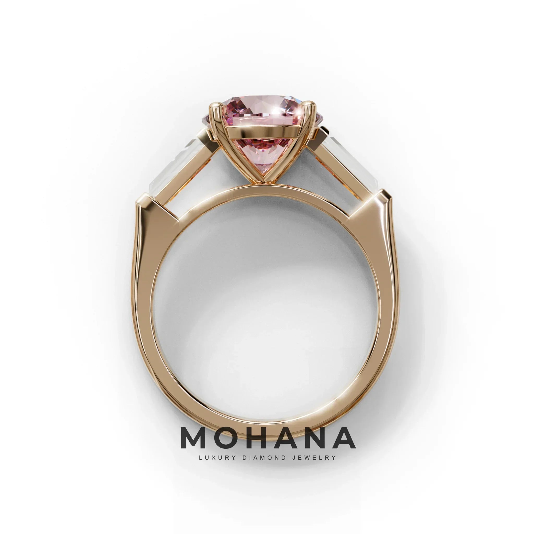 3 Carat Pink Round & Tapered Cut Multi Stone Lab Diamond Ring - Reflection