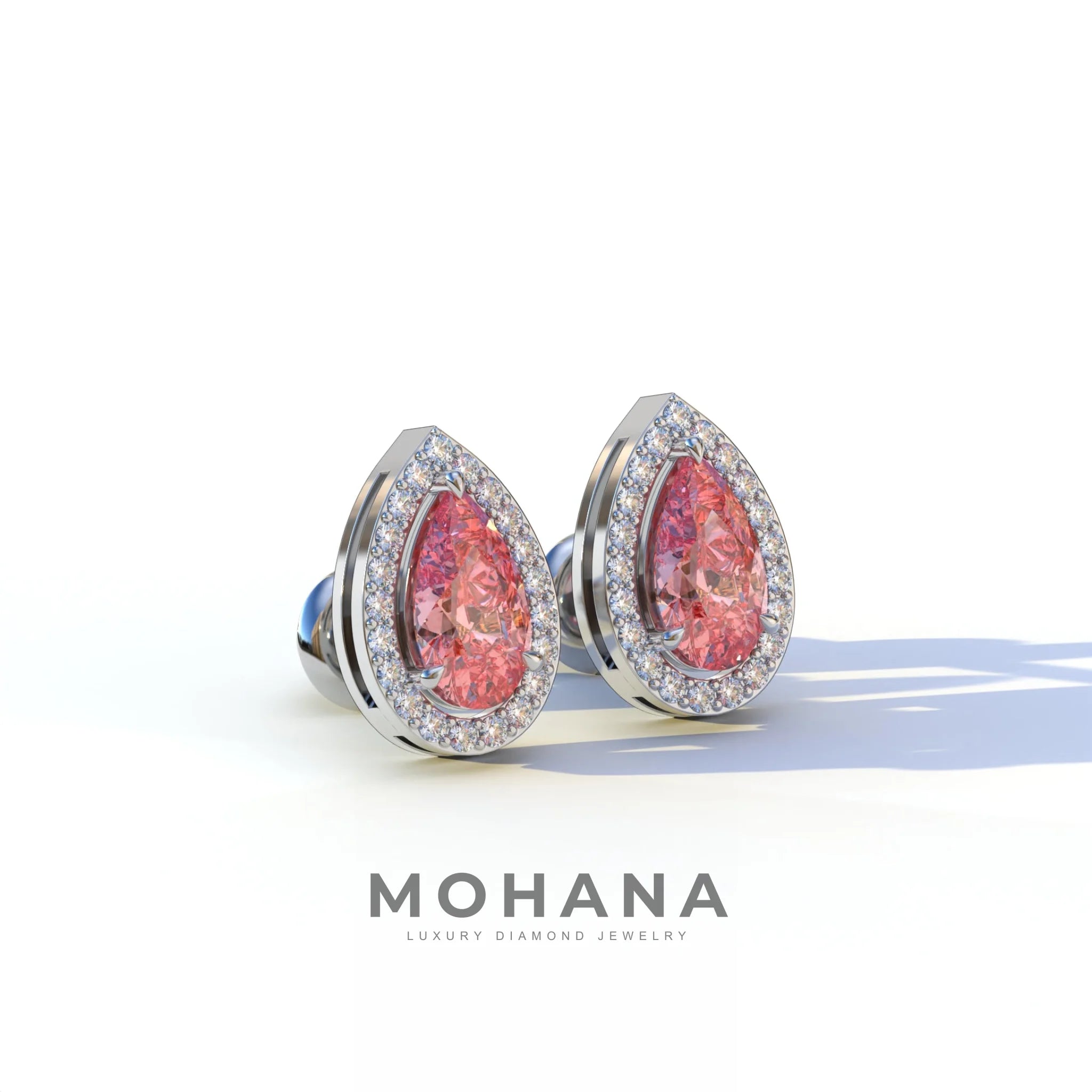 3 Carat Pink Pear Cut Lab Diamond Stud Earrings | Halo Setting - Kelly