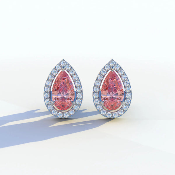 3 Carat Pink Lab Grown Diamond Stud Earrings – Pear Cut Halo | Kelly