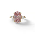 3 Carat Pink Oval & Baguette Lab Diamond Ring - Persi - 10K Solid Gold / Yellow Gold