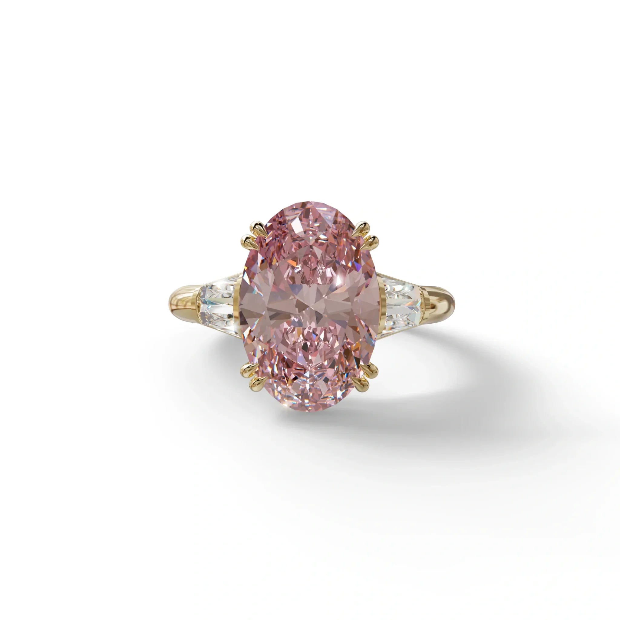 3 Carat Pink Oval & Baguette Lab Diamond Ring - Persi - 10K Solid Gold / Yellow Gold